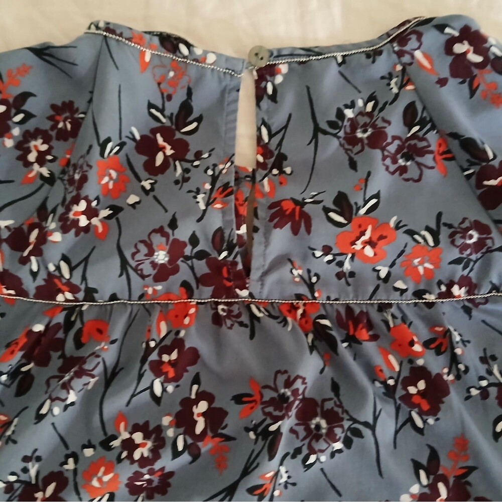 Abercrombie Slate Blue Floral Cold Shoulder Blouse Women's Small Boho Fall Top - Picture 7 of 10
